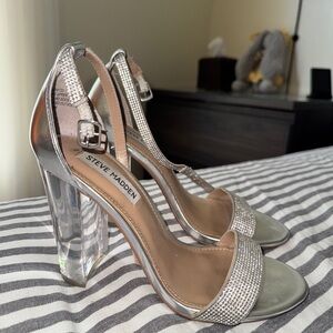 Steve Madden Silver Sparkly Heels with Ankle Strap